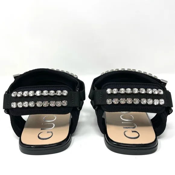 Gucci Shea Crystal-Embellished Canvas and Patent Leather Dad Sandals Size 36 6
