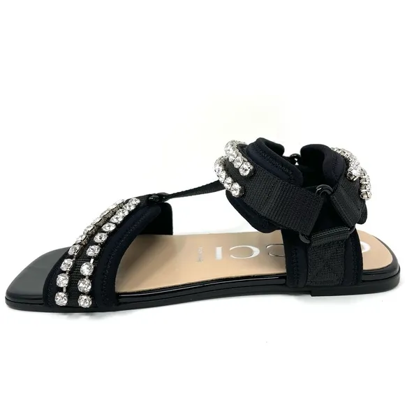 Gucci Shea Crystal-Embellished Canvas and Patent Leather Dad Sandals Size 36 6