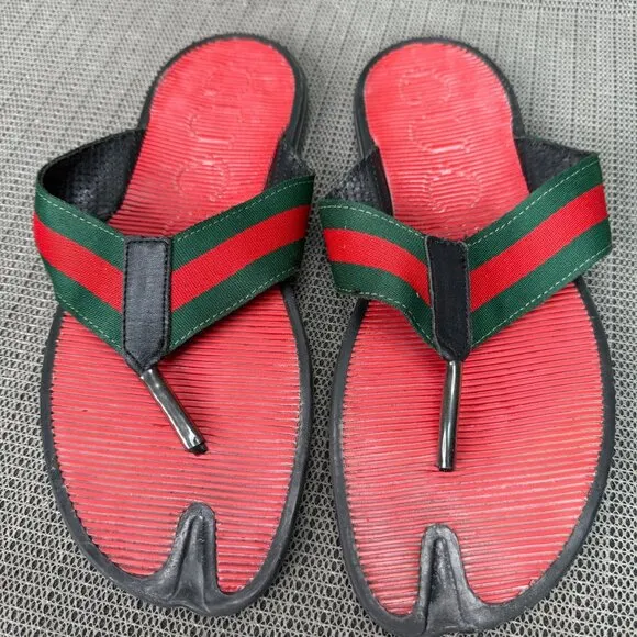 Gucci Sherry Line Mens Size 42 EU 9.5 US Red &amp; Green Thong Sandals
