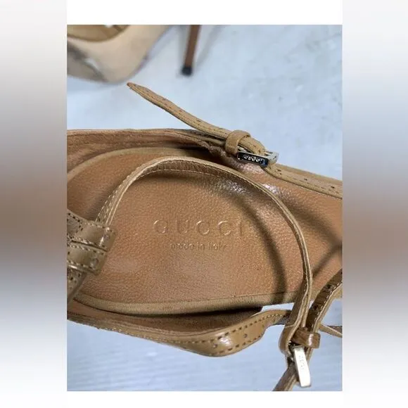Gucci Womens Brown Leather Italy Adjustable Strap Slingback Dress Sandals 9B COA