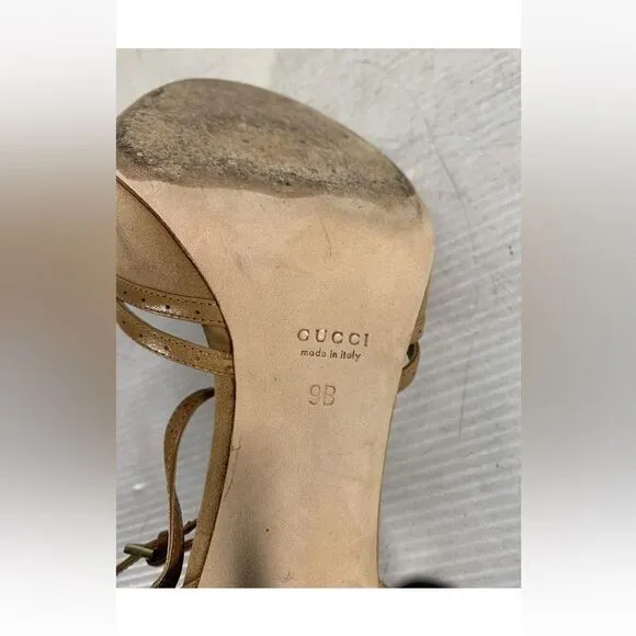 Gucci Womens Brown Leather Italy Adjustable Strap Slingback Dress Sandals 9B COA