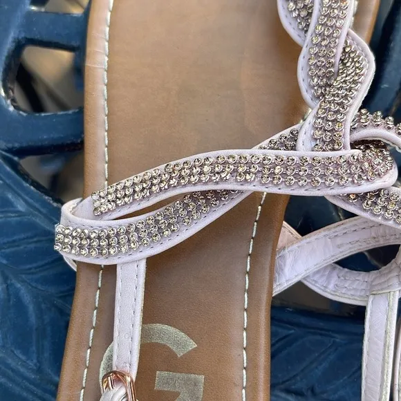 Guess pale pink beaded sandals with adjustable strap. Size 6