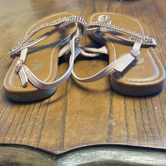 Guess pale pink beaded sandals with adjustable strap. Size 6