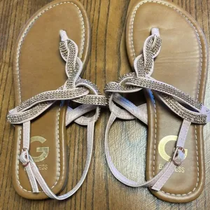 Guess pale pink beaded sandals with adjustable strap. Size 6