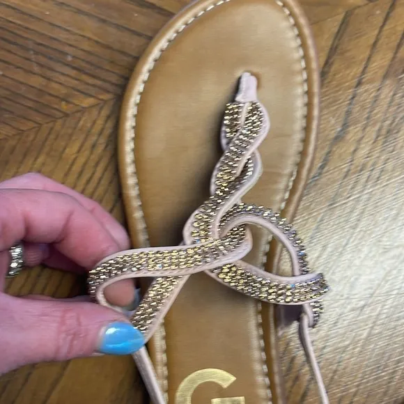 Guess pale pink beaded sandals with adjustable strap. Size 6