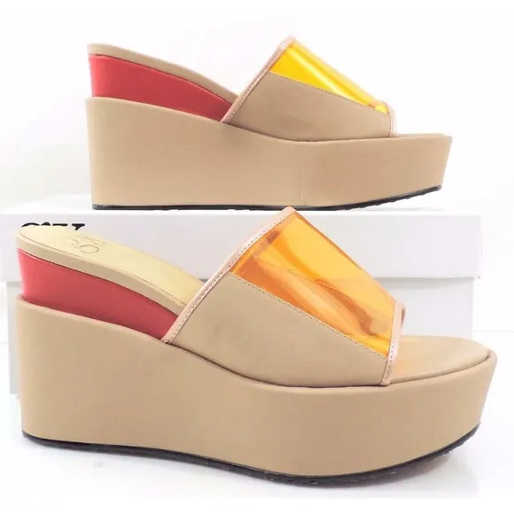 GX by Gwen Stefani Amelie Platform Wedge Slide Sandal Heels Nude Size 7.5