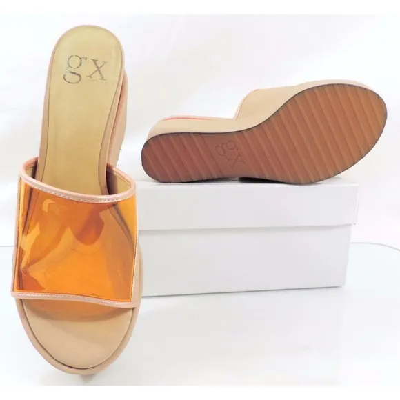 GX by Gwen Stefani Amelie Platform Wedge Slide Sandal Heels Nude Size 7.5