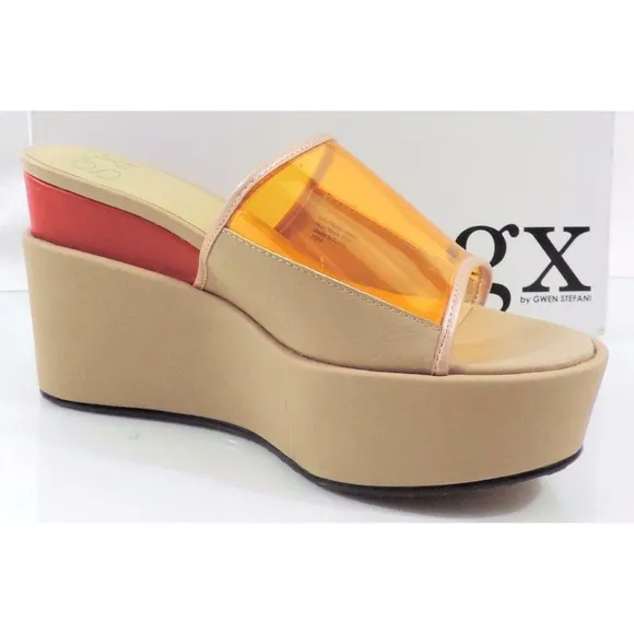 GX by Gwen Stefani Amelie Platform Wedge Slide Sandal Heels Nude Size 7.5
