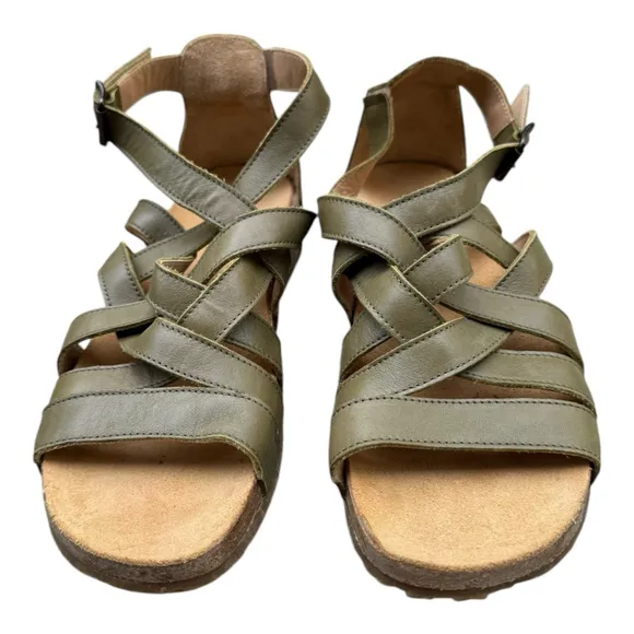 Haflinger Olive Leather Strappy Comfort Sandals EU 38 New | Cork Footbed 7.5