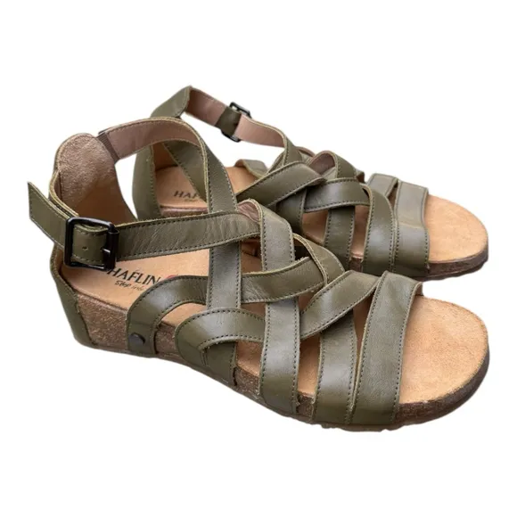 Haflinger Olive Leather Strappy Comfort Sandals EU 38 New | Cork Footbed 7.5