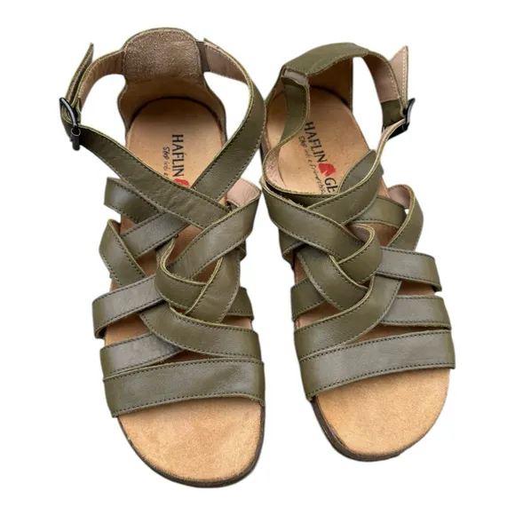 Haflinger Olive Leather Strappy Comfort Sandals EU 38 New | Cork Footbed 7.5