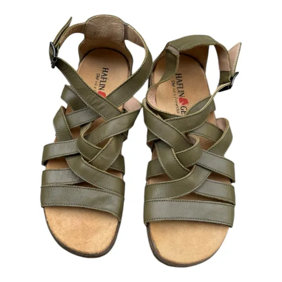 Haflinger Olive Leather Strappy Comfort Sandals EU 38 New | Cork Footbed 7.5