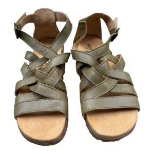 Haflinger Olive Leather Strappy Comfort Sandals EU 38 New | Cork Footbed 7.5