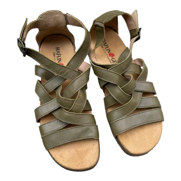 Haflinger Olive Leather Strappy Comfort Sandals EU 38 New | Cork Footbed 7.5