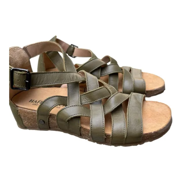Haflinger Olive Leather Strappy Comfort Sandals EU 38 New | Cork Footbed 7.5
