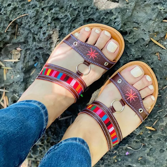 Handmade leather slide sandals