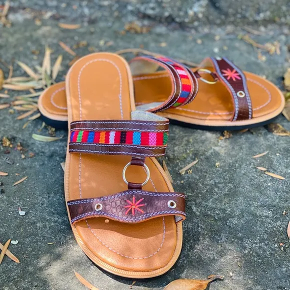 Handmade leather slide sandals