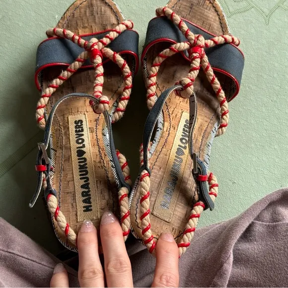 Harajuku Lovers Nautical Rope Wedge Sandals