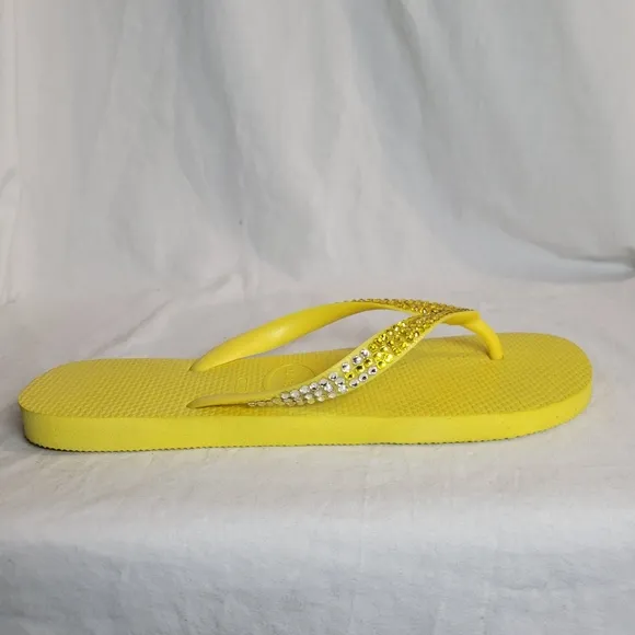 Havaianas Women's Yellow Ombre Rhinestone Flip Flops Sandals Size 9