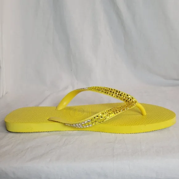 Havaianas Women's Yellow Ombre Rhinestone Flip Flops Sandals Size 9