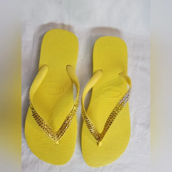 Havaianas Women's Yellow Ombre Rhinestone Flip Flops Sandals Size 9