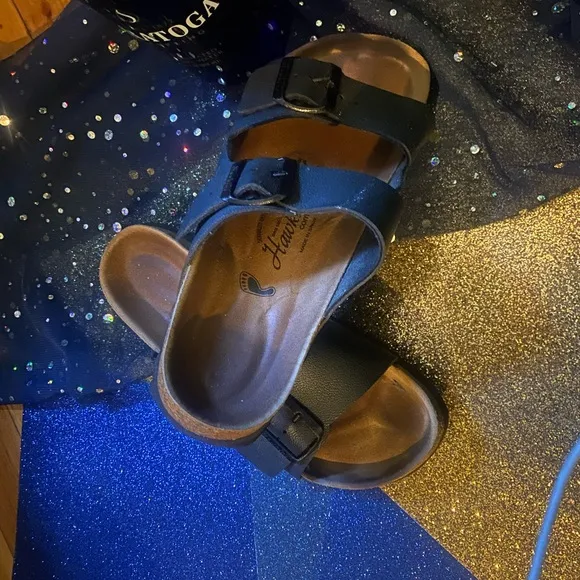 HAWKINS Frm SPÄIN BLACK LEATHER BIRKENSTOCK Sandals EUC CLASSIC 7.5