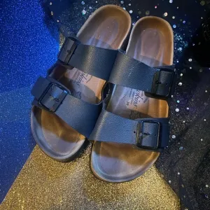HAWKINS Frm SPÄIN BLACK LEATHER BIRKENSTOCK Sandals EUC CLASSIC 7.5