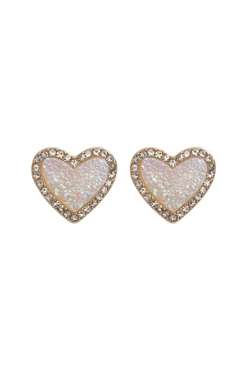 HEART EARRINGS - WHITE/RHINESTONES