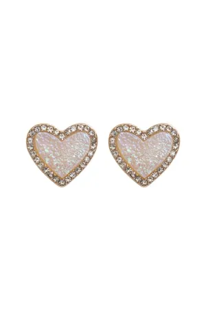 HEART EARRINGS - WHITE/RHINESTONES