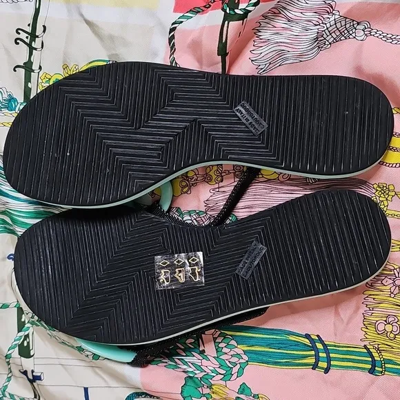 Hermès Kala Turquoise Aqua Flip Flop Sandals with Black Straps H Logo 36/6