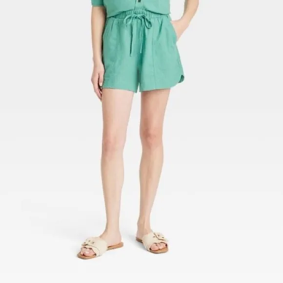 High-Rise Linen Pull-On Shorts Universal Thread Target Green