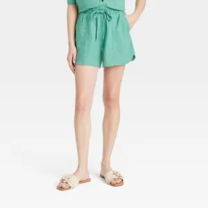 High-Rise Linen Pull-On Shorts Universal Thread Target Green