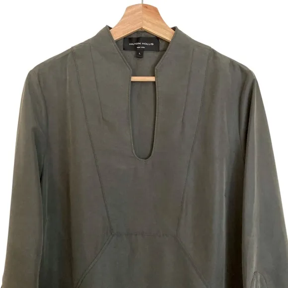 HILTON HOLLIS 3/4 Sleeve Shift Dress Shirttail Knee Length Designer Green