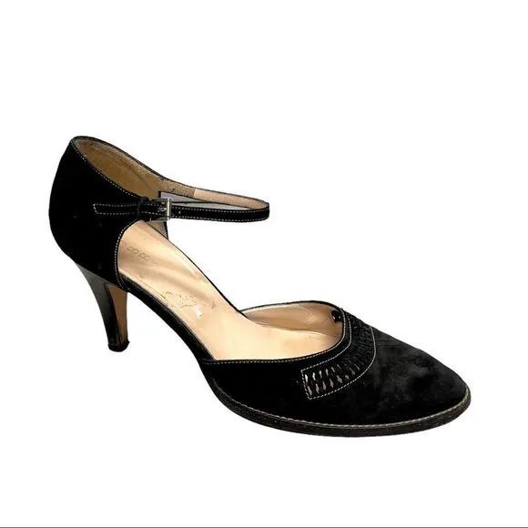 HOBBS London Black Suede Heels Ankle Strap 40