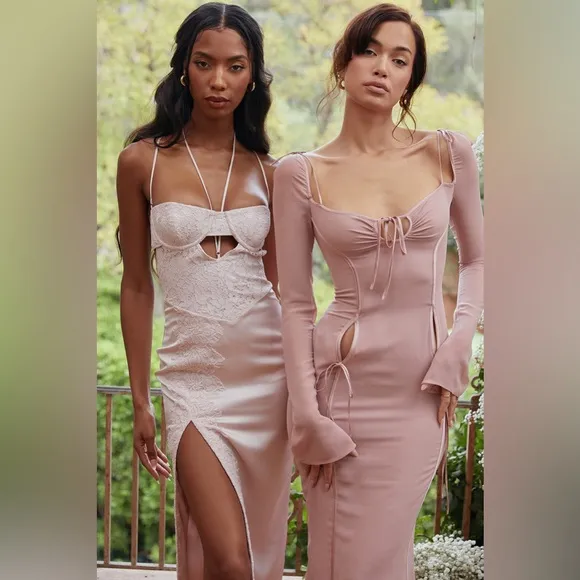 HOUSE OF CB 'Georgia' Crystal Satin and Lace Midi Dress