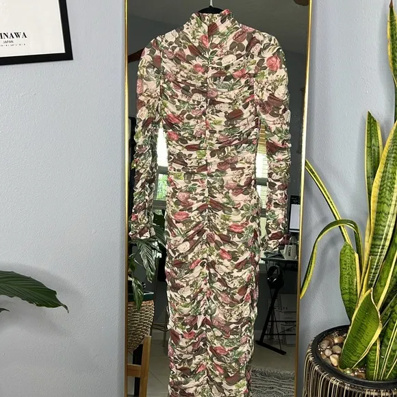 HOUSE OF CB 'Roseanne' Vintage Floral Ruched Midi Dress NWOT
