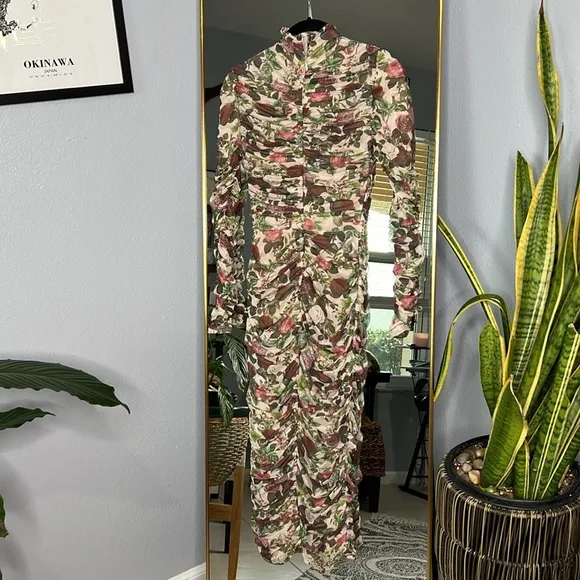 HOUSE OF CB 'Roseanne' Vintage Floral Ruched Midi Dress NWOT