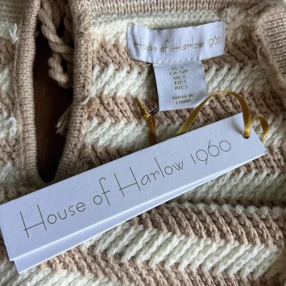 House of Harlow 1960 Tan &amp; Cream Crochet Striped Two-Piece Set - Size S