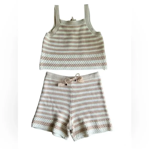 House of Harlow 1960 Tan &amp; Cream Crochet Striped Two-Piece Set - Size S