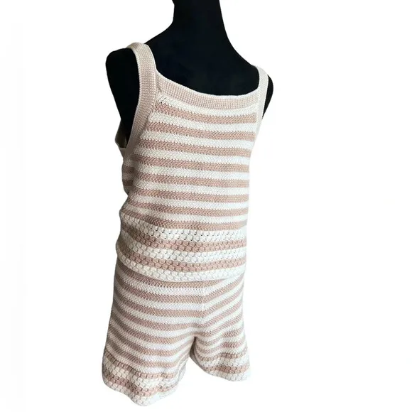 House of Harlow 1960 Tan &amp; Cream Crochet Striped Two-Piece Set - Size S