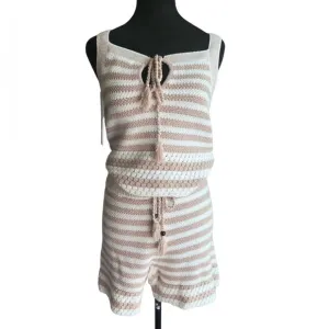 House of Harlow 1960 Tan &amp; Cream Crochet Striped Two-Piece Set - Size S