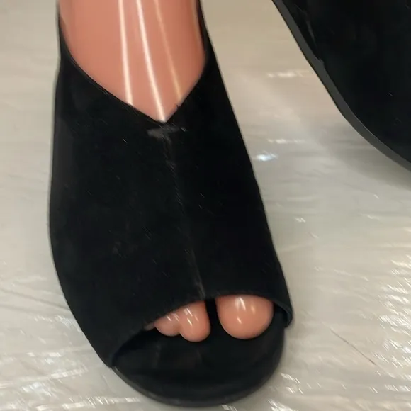 ❤️HP❤️NEW Eileen Fisher Clay Suede Slingback Wedge Sandals 7 Black