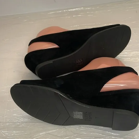 ❤️HP❤️NEW Eileen Fisher Clay Suede Slingback Wedge Sandals 7 Black