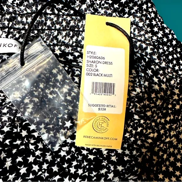 🎉HP🎉NWT Rebecca Minkoff Sharon Black Ruffle Mockneck Multi Star Dress. Small