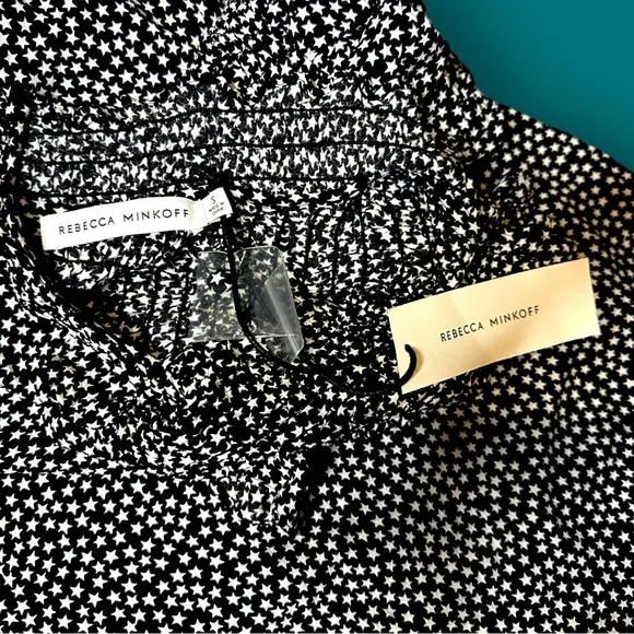 🎉HP🎉NWT Rebecca Minkoff Sharon Black Ruffle Mockneck Multi Star Dress. Small