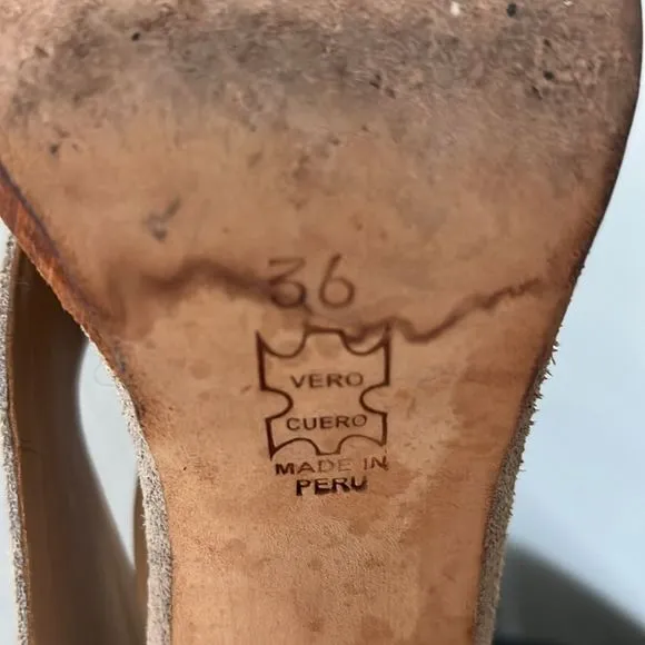HUMA BLANCO TwoTone Beige/Brown Suede Cross Band Wood Block Heel Sandal, Size 36