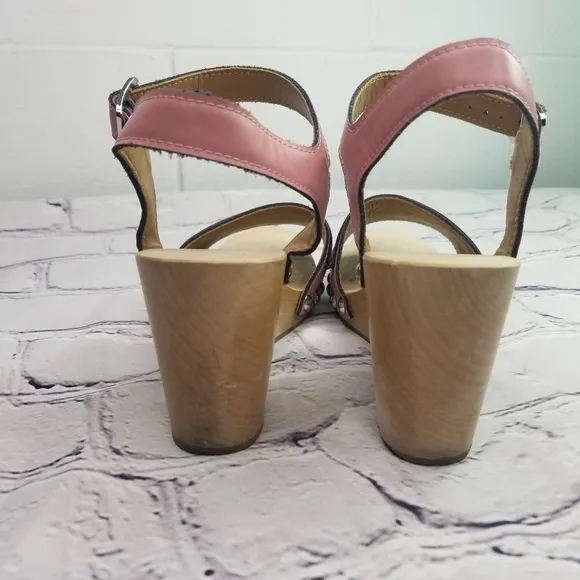 Hunter Refined Penny pink patent leather wood heels sandals