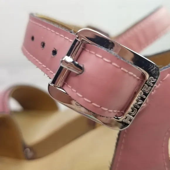 Hunter Refined Penny pink patent leather wood heels sandals