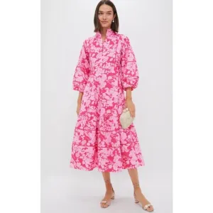 Hyacinth House  Pink Textured Floral Hillsborough Midi Dress Women's Size M