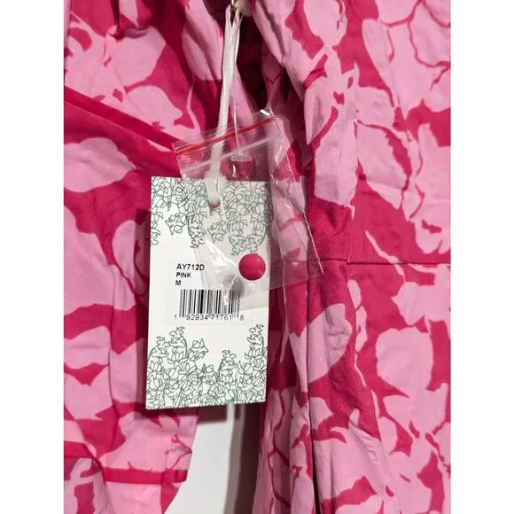 Hyacinth House  Pink Textured Floral Hillsborough Midi Dress Women's Size M